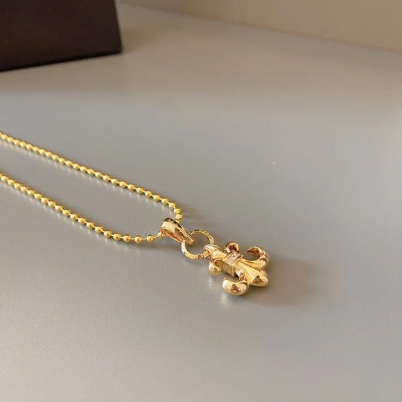 Chrome Hearts Gold Fleur De Lis Ball Chain | Biker Diamond Statement Necklace